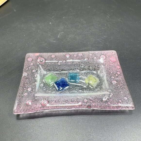 Vintage Hand Made Rectangular Trinket Dish Holder Container Plate Pink Bubbles - Picture 5 of 12